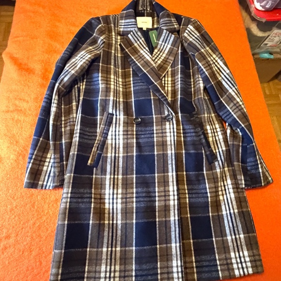 Ichi brown and blue touch of wool check plaid double breasted coat NWT - Picture 3 of 12